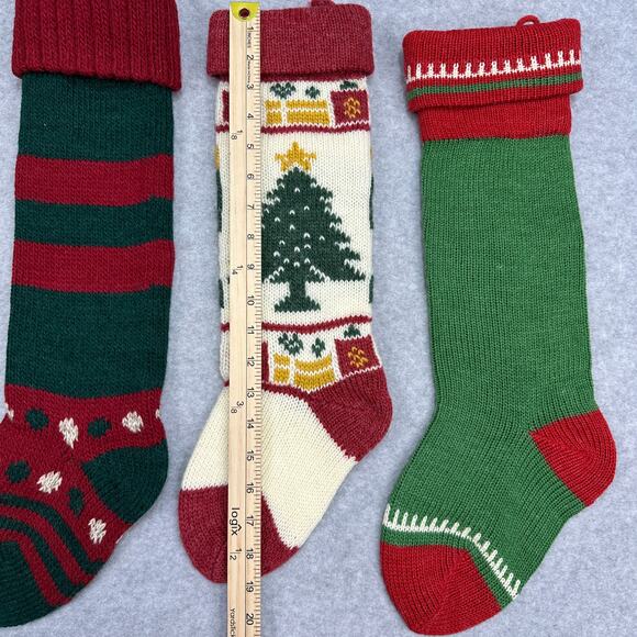 VTG Wool Knit Set of 4 Christmas Stockings Green Red White Fair Isle Cabincore - Picture 14 of 16